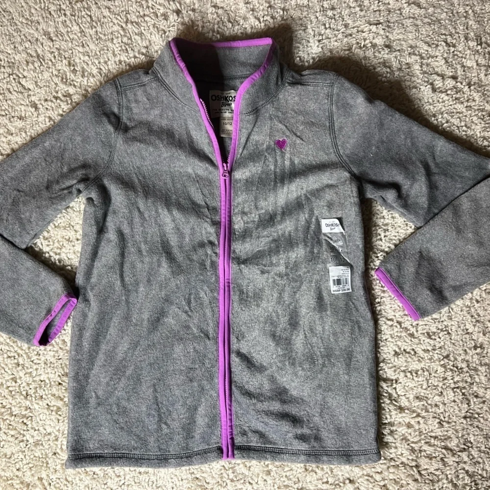 OshKosh B'gosh Kids 10/12 Gray Jacket with Purple Trim NWT